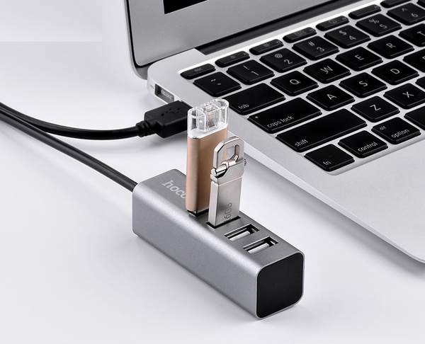 Концентратор (HUB) USB 2.0- 4 гнезда (HOCO HB1) Серебро