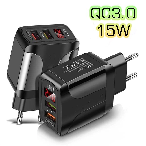 Зарядное  USB +LCD  (QC3.0-3A)=Черный (PU59 )