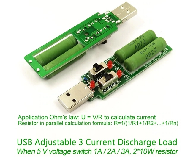 USB/ DC электронная нагрузка с переключателем 3 ток 5V1A/2A/3A