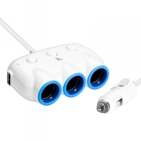 Разветвитель 3 гнезда+ USB 3.1А (HOCO C1)Белый