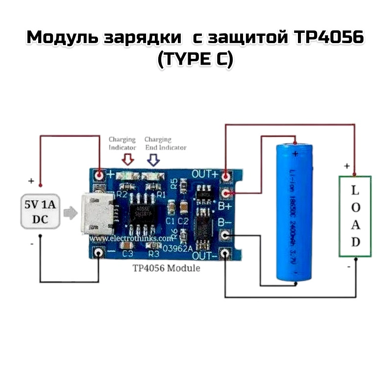 Модуль зарядки  с защитой TP4056 (TYPE C)