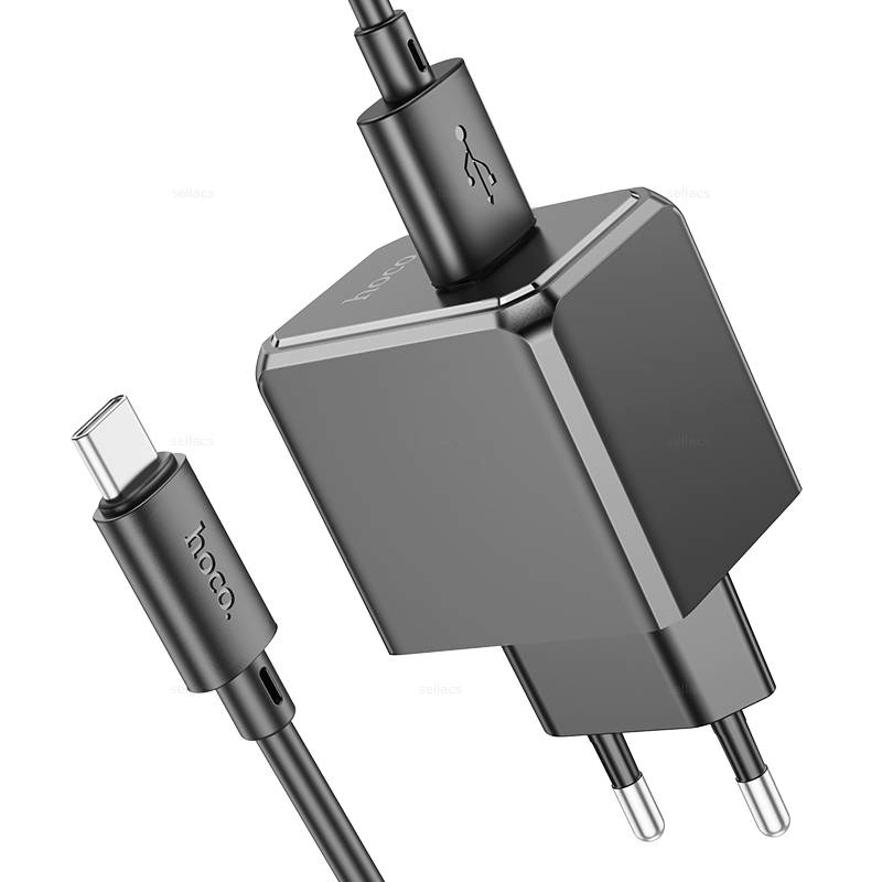 Зарядное  1USB, 2.1А + кабель USB на Type-C Hoco CS11A, черный