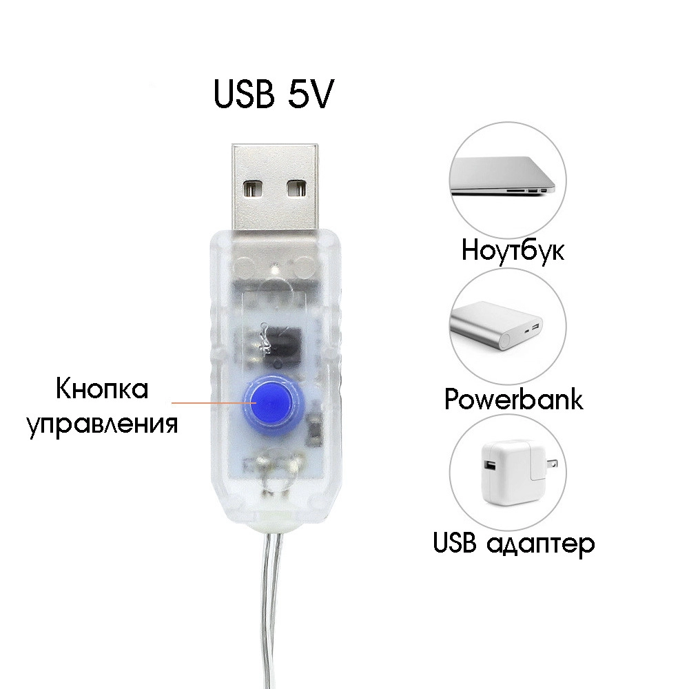 Гирлянда-штора LED (3х3м,300 ламп,белая-теплая) USB (DG08)